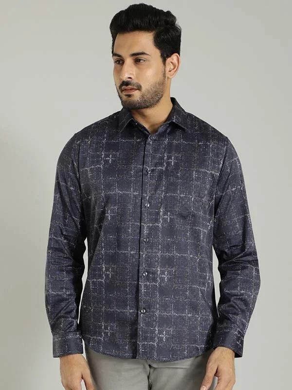 Men Printed Full Sleeve Cotton Stretch Shirt Relaxed Men's Beach