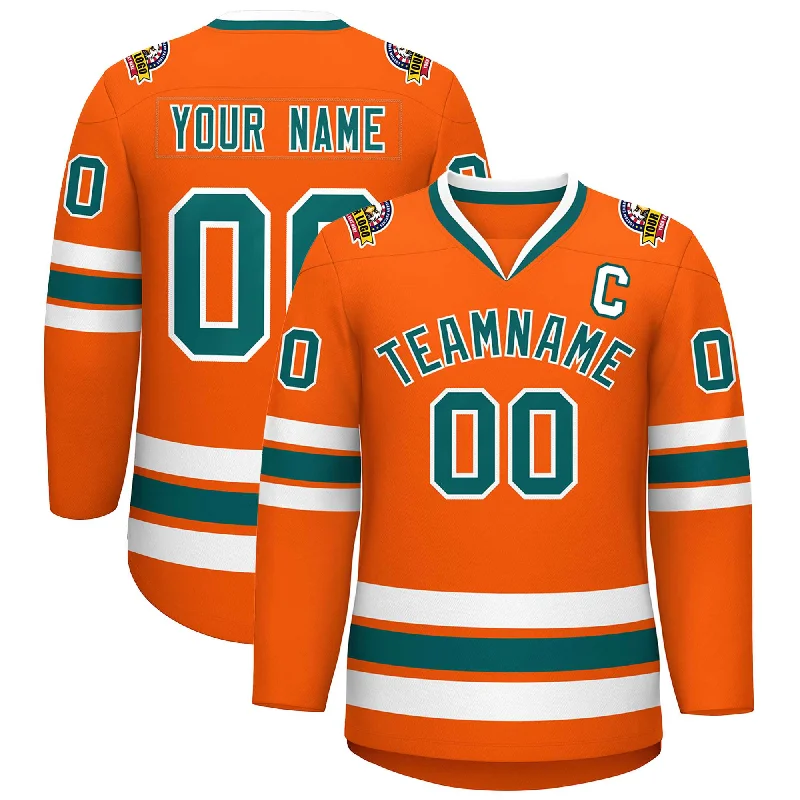 Custom Orange Aqua-White Classic Style Hockey Jersey Modern Men's Tech