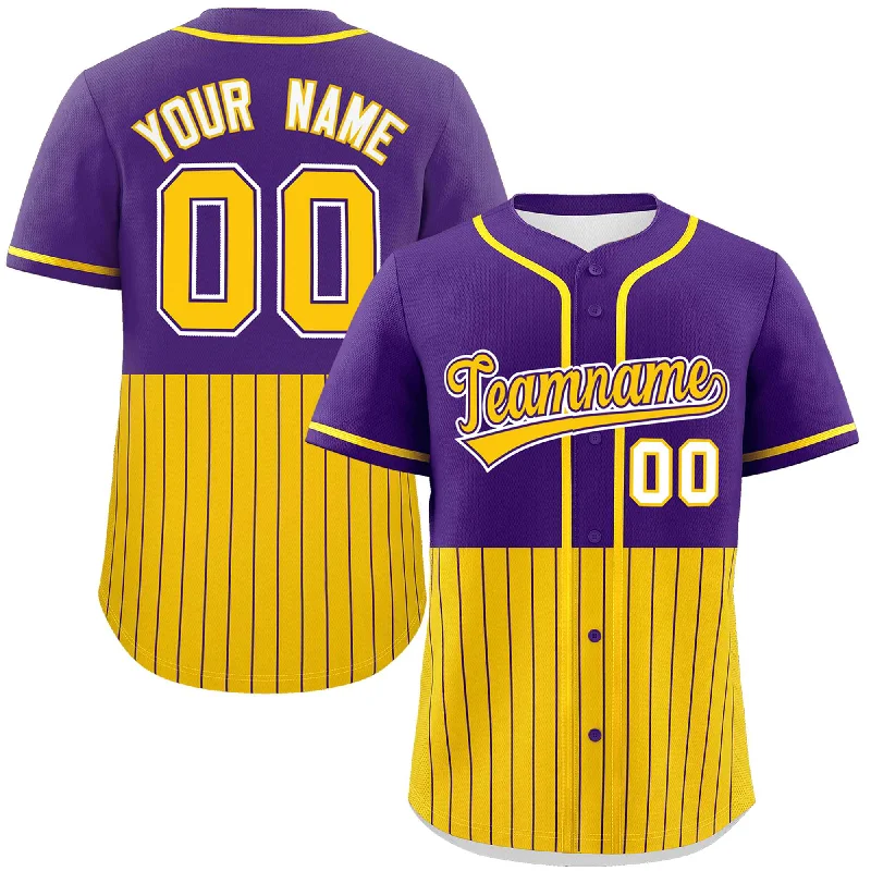 Custom Purple Gold Personalized Half Stripe Design Authentic Baseball Jersey Elegant Men's Formal 