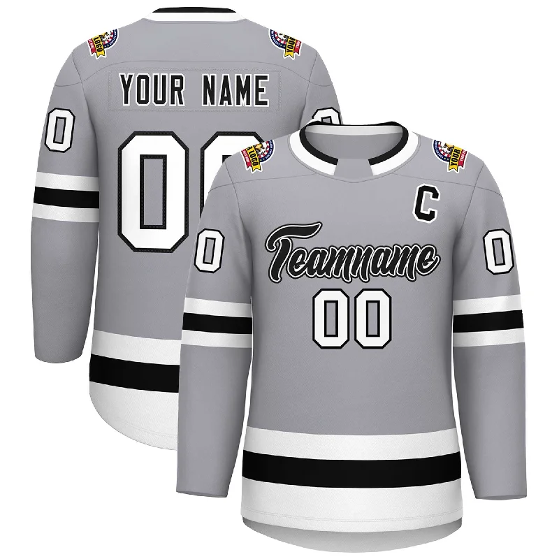 Custom Gray Black White-Black Classic Style Hockey Jersey Dapper Men's 1920S