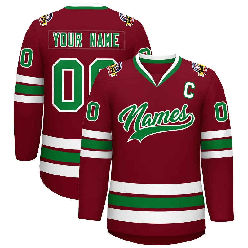 Custom Crimson Kelly Green-White Classic Style Hockey Jersey Sleek Men's Metallic