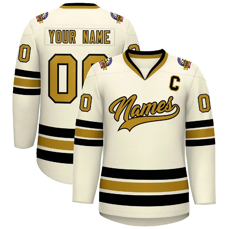 Custom Khaki Old Gold-Black Classic Style Hockey Jersey Vintage Men's 1970S Disco