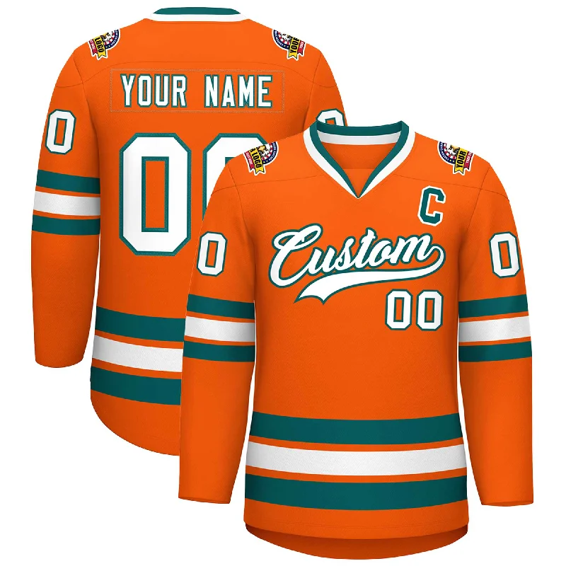 Custom Orange White-Aqua Classic Style Hockey Jersey Artistic Men's Avant