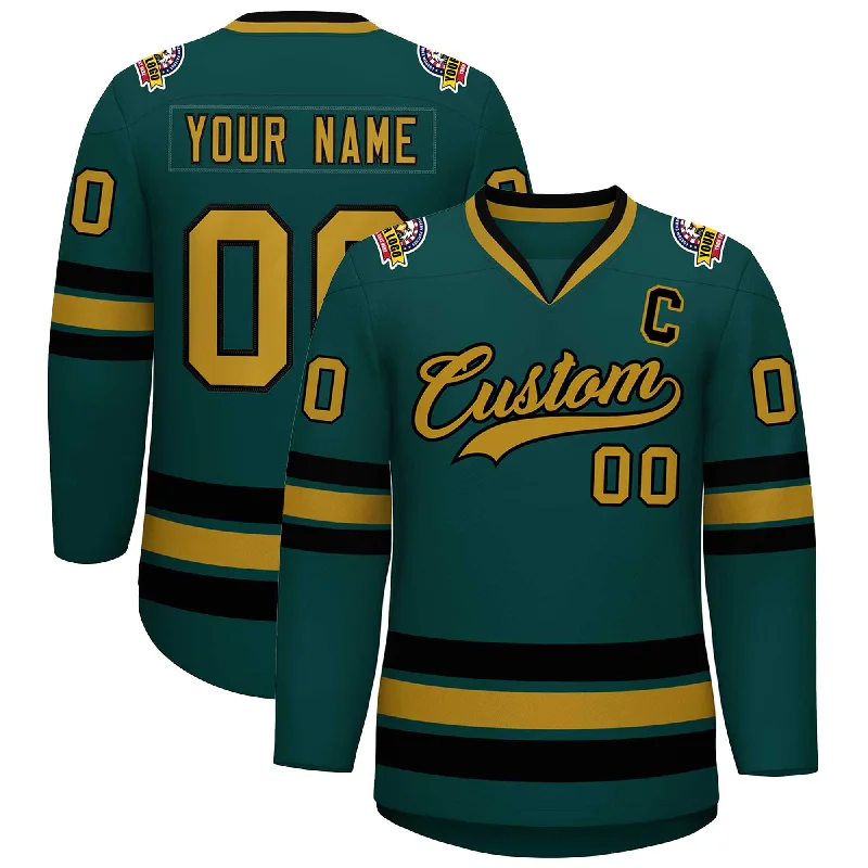 Custom Midnight Green Old Gold-Black Classic Style Hockey Jersey Business