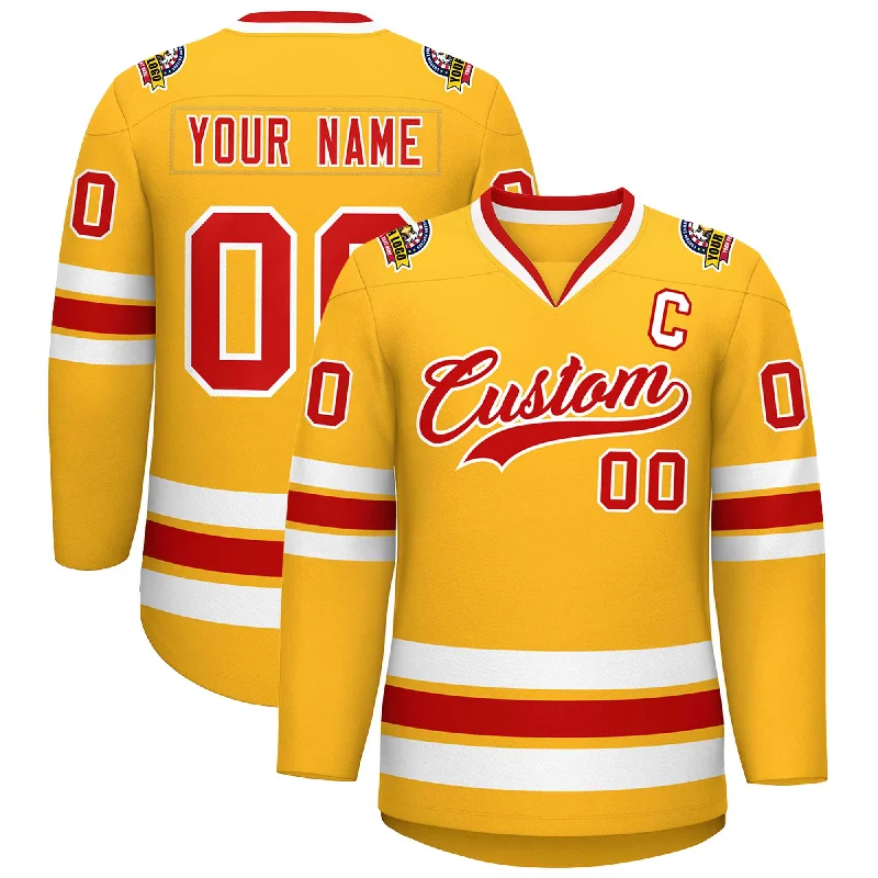 Custom Gold Red-White Classic Style Hockey Jersey Masculine Men's 