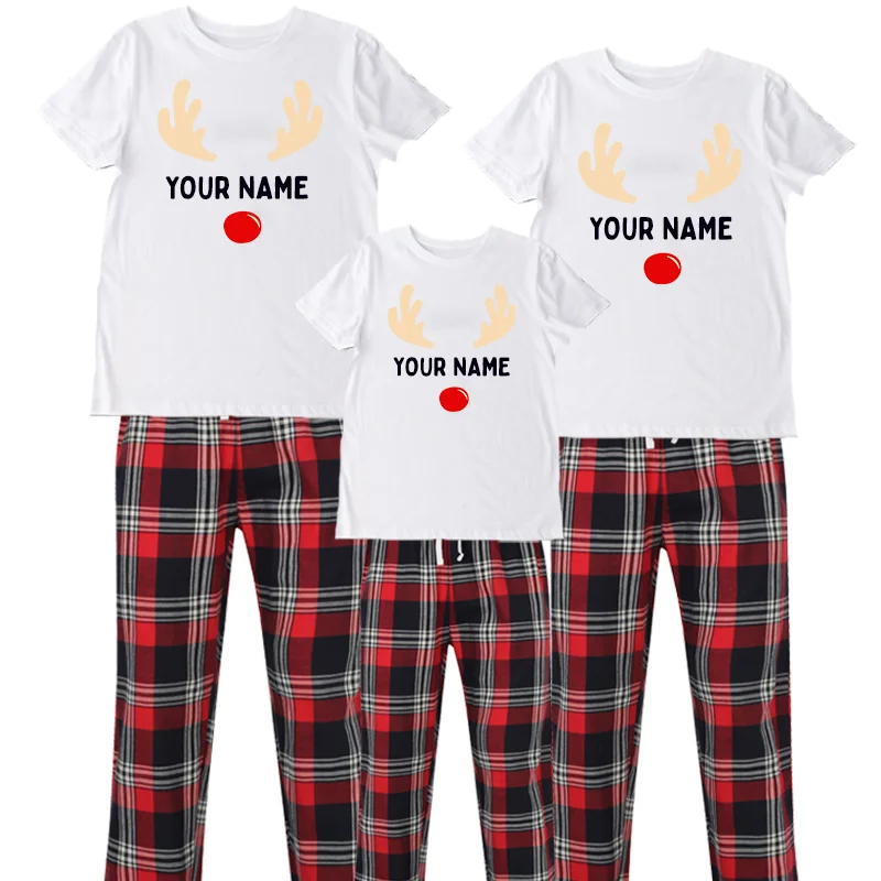 Choose Your Name Reindeer Family Yuletide Pyjama Tee & Pant Set Sophisticated Men's French