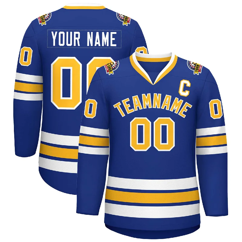 Custom Royal Gold-White Classic Style Hockey Jersey Sleek Men's Metallic