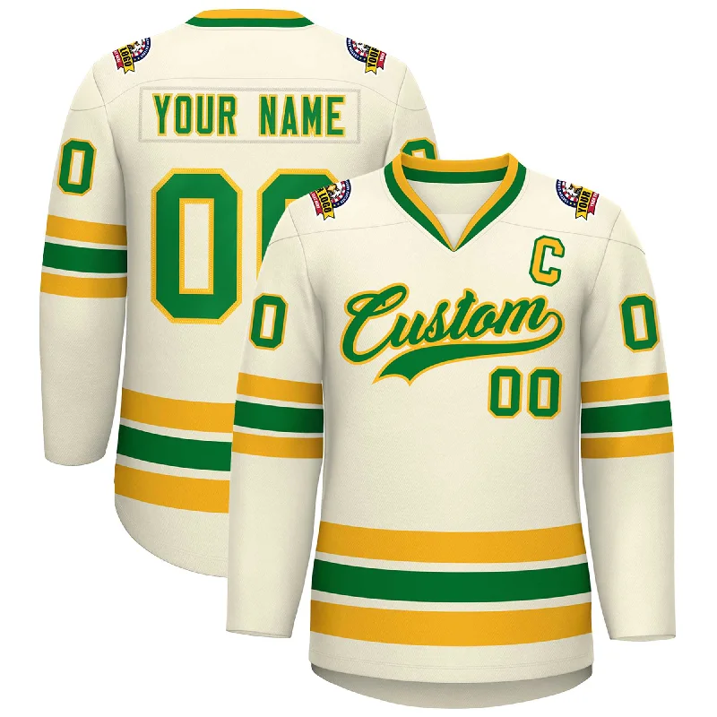 Custom Khaki Kelly Green-Gold Classic Style Hockey Jersey Earthy Men's Hemp