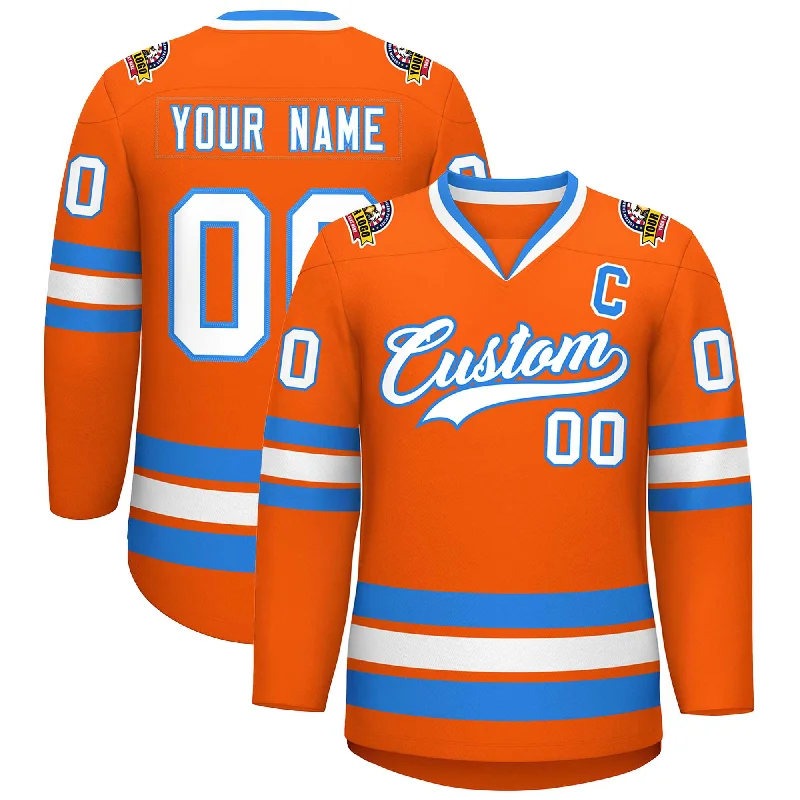 Custom Orange White-Powder Blue Classic Style Hockey Jersey Practical Men's Multi