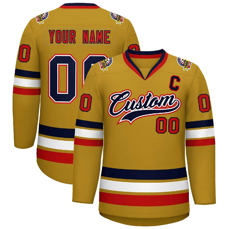 Custom Old Gold Navy White-Red Classic Style Hockey Jersey Relaxed Men's Australian 