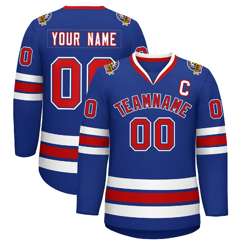 Custom Royal Red Royal-White Classic Style Hockey Jersey Laid