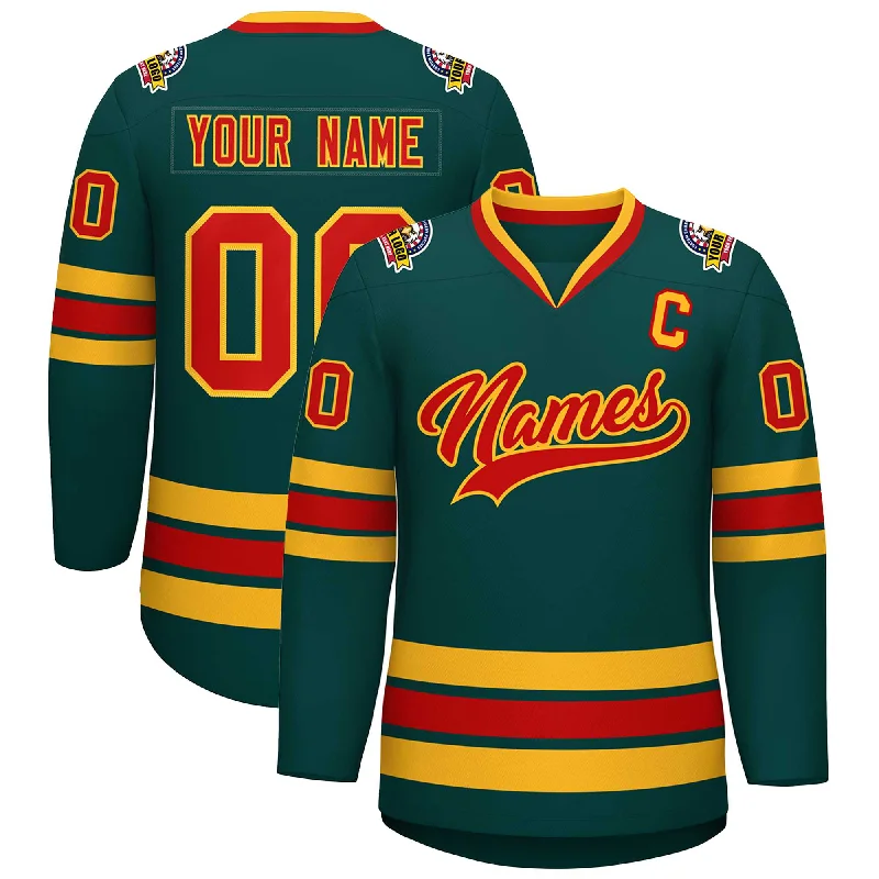 Custom Midnight Green Red-Gold Classic Style Hockey Jersey Cool Men's Skate