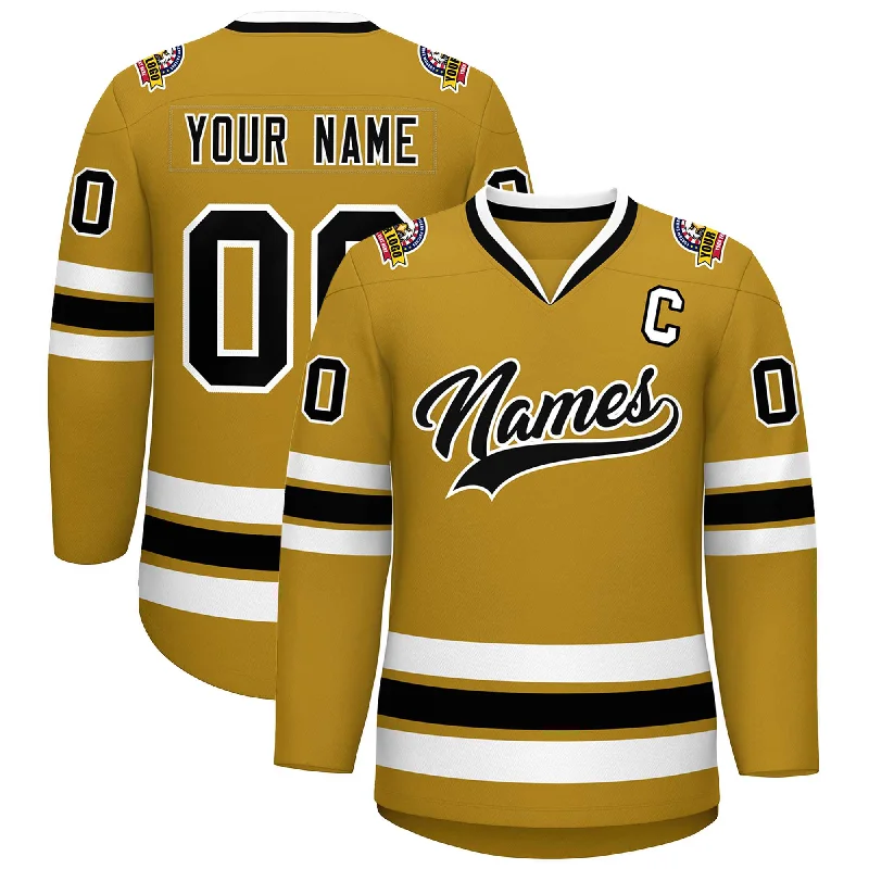 Custom Old Gold Black-White Classic Style Hockey Jersey Bold Men's Animal