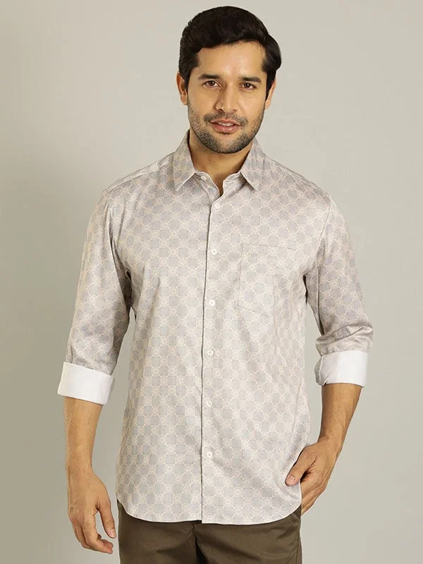 Men Printed Full Sleeve Cotton Stretch Shirt Masculine Men's Thick