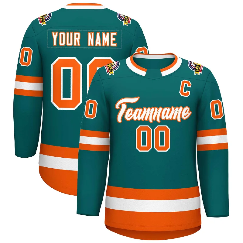 Custom Teal White-Orange Classic Style Hockey Jersey Modern Men's 