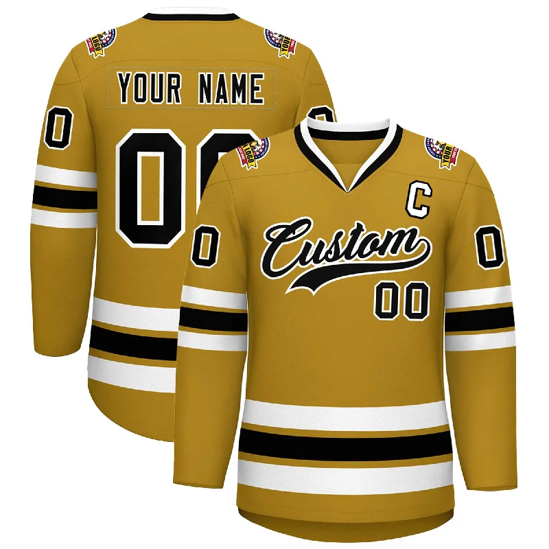 Custom Old Gold Black-White Classic Style Hockey Jersey Dynamic Men's High