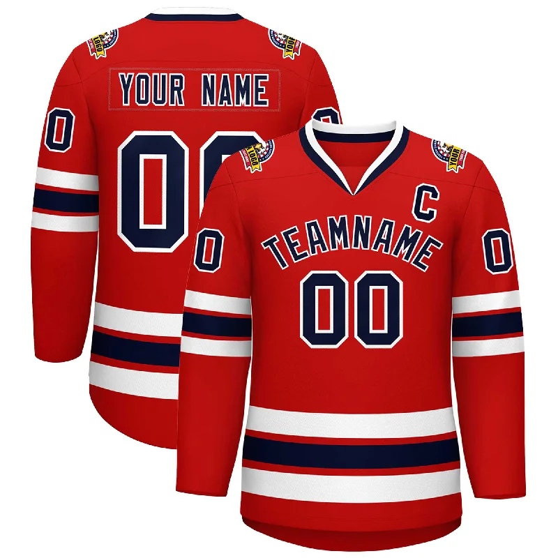 Custom Red Navy-White Classic Style Hockey Jersey Sophisticated Men's French