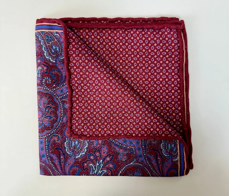 David Donahue Pocket Square - Red Paisley Masculine Men's Thick