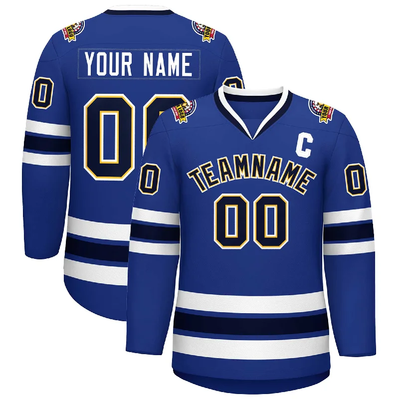 Custom Royal Navy Gold-White Classic Style Hockey Jersey Cool Men's Distressed