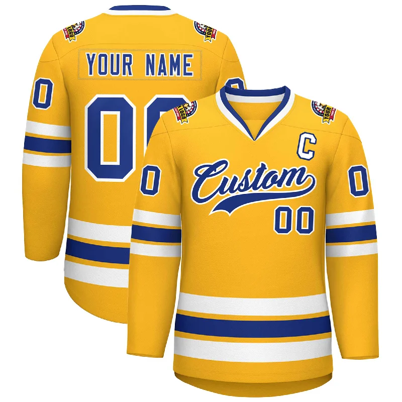 Custom Gold Royal-White Classic Style Hockey Jersey Trendy Men's Scandinavian