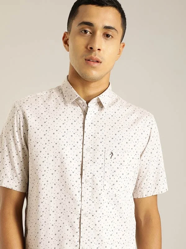 Men Printed Half Sleeve Cotton Shirt Monochromatic Office Style