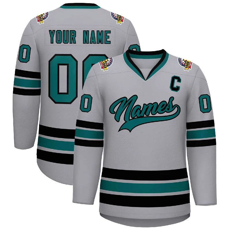 Custom Gray Aqua-Black Classic Style Hockey Jersey Sporty Men's Athleisure 