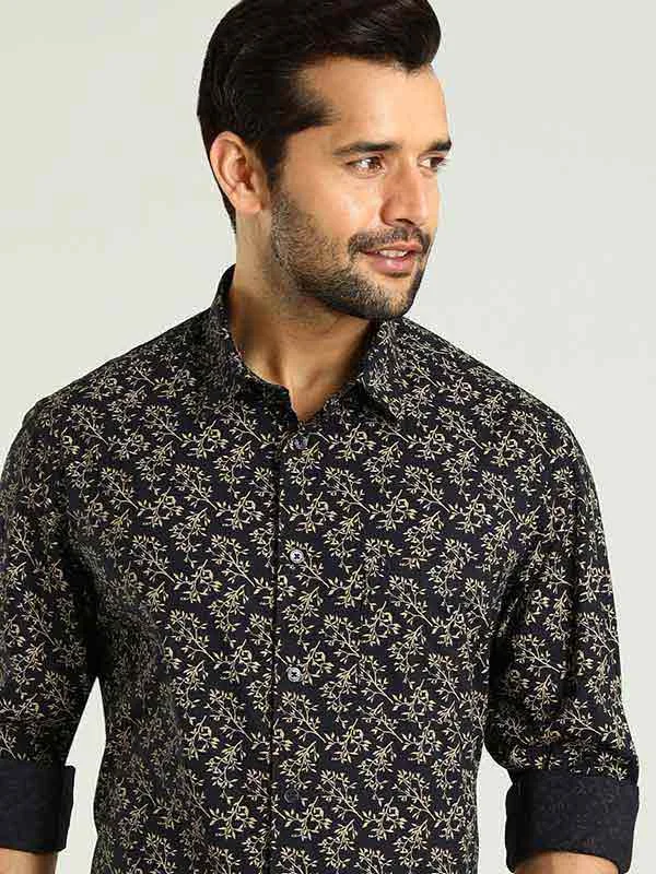 Men Printed Full Sleeve Cotton Stretch Shirt Sophisticated Men's French