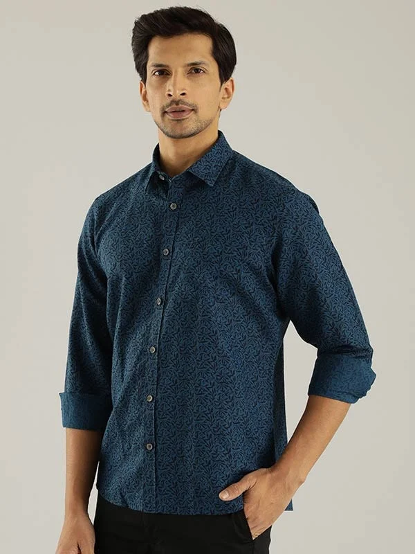 Men Printed Full Sleeve Linen Blend Shirt Modern Men's 