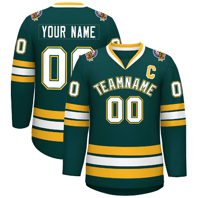 Custom Midnight Green White Olive-Gold Classic Style Hockey Jersey Classic Men's Pin