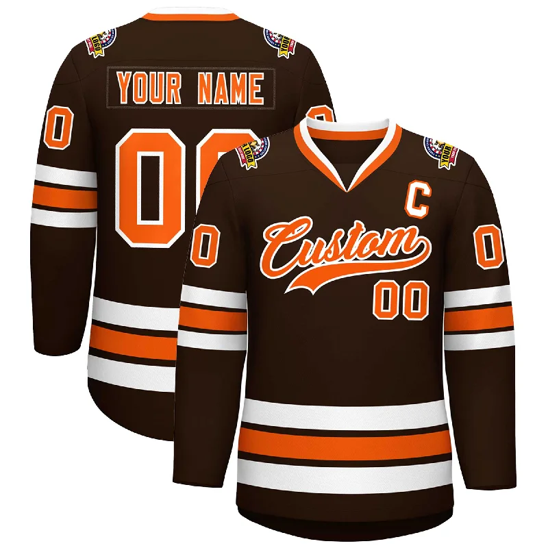 Custom Brown Orange-White Classic Style Hockey Jersey Rugged Men's Outdoor 