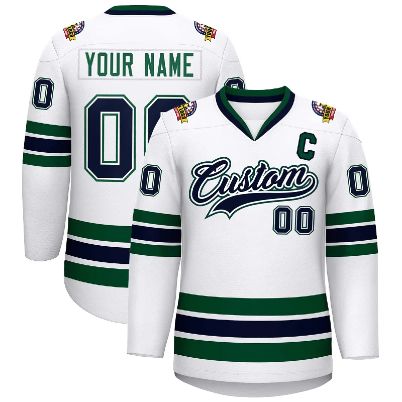 Custom White Navy White-Green Classic Style Hockey Jersey Stylish Men's Tropical 