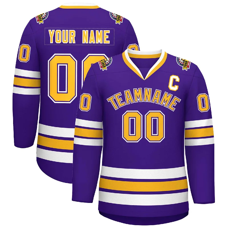 Custom Purple Gold Purple-White Classic Style Hockey Jersey Bohemian Men's Free