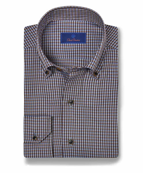 David Donahue Blue and Chocolate Casual Button Down Tough Men's Military