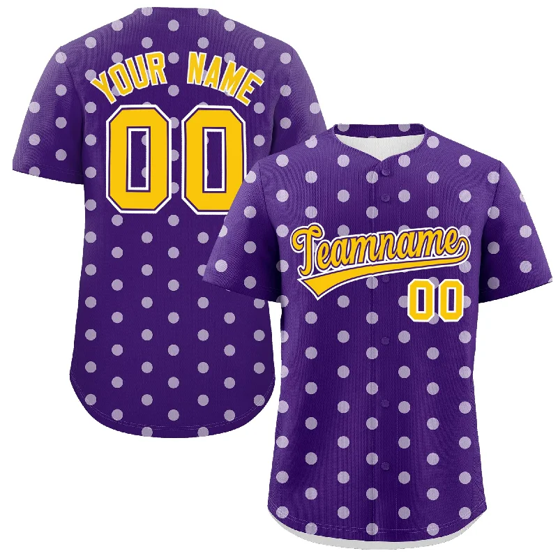 Custom Purple White Personalized Polka Dot Graffiti Pattern Authentic Baseball Jersey Monochromatic Office Style