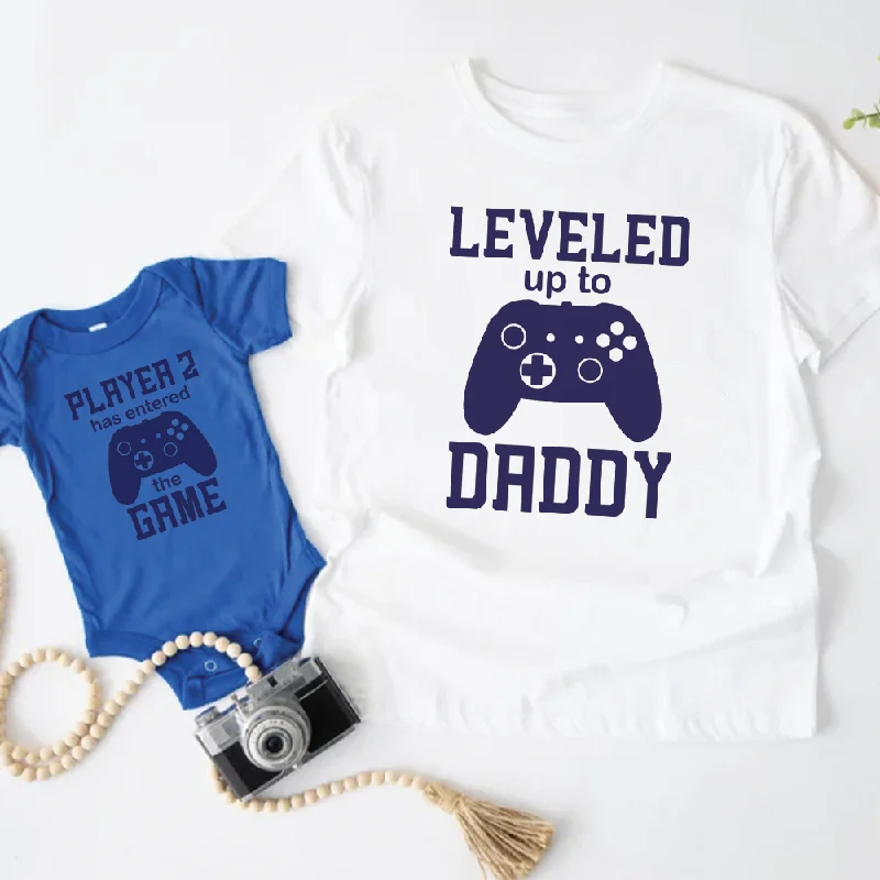 Leveled Up Daddy/Player 2 Dad & Baby Tee & Vest White/Colbalt Blue Artistic Men's Hand