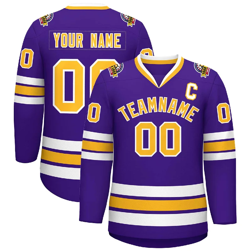 Custom Purple Gold-White Classic Style Hockey Jersey Tough Men's Tactical