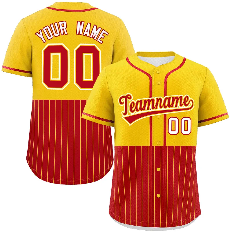 Custom Yellow Red Personalized Half Stripe Design Authentic Baseball Jersey British Gentleman Style