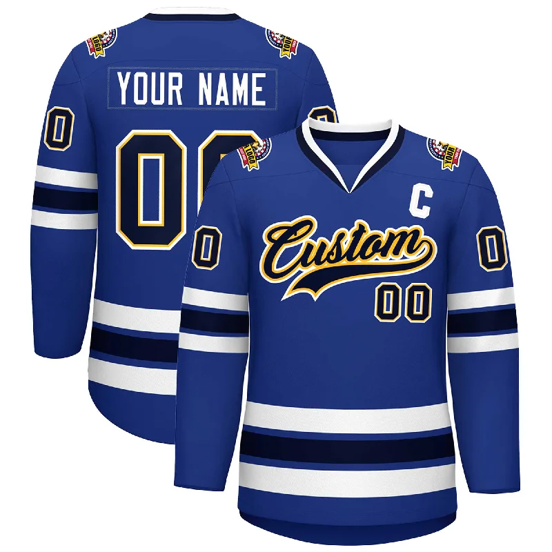 Custom Royal Navy Gold-White Classic Style Hockey Jersey Elegant Men's Cashmere