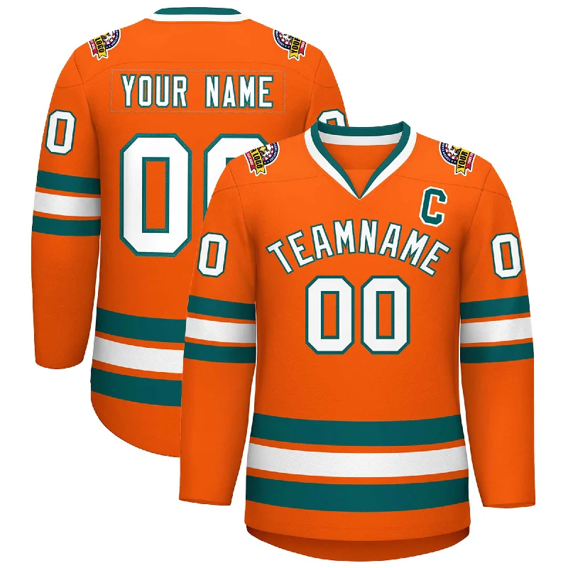 Custom Orange White-Aqua Classic Style Hockey Jersey Rugged Men's Outdoor 