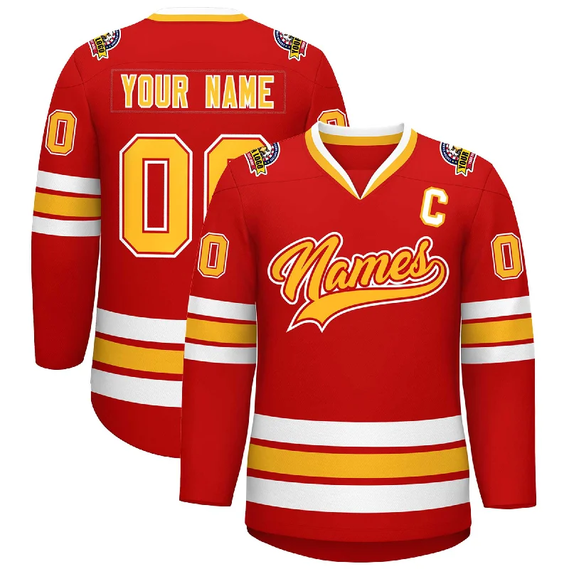 Custom Red Gold Red-White Classic Style Hockey Jersey Dynamic Men's Moto