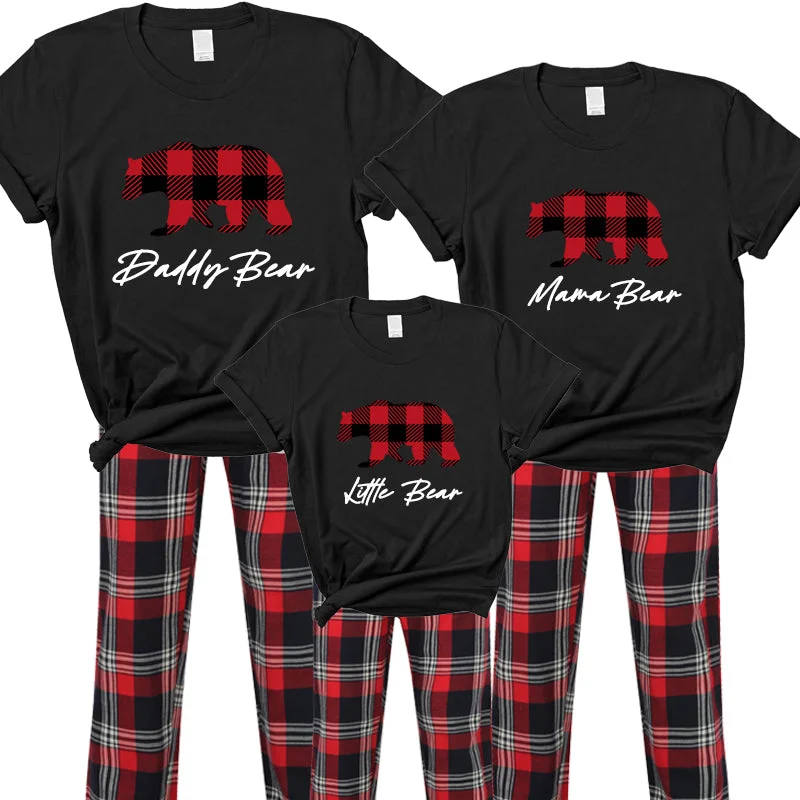 Plaid Bear Family Matching Yuletide Pyjama Pant Set- Black Casual Men's Japanese 