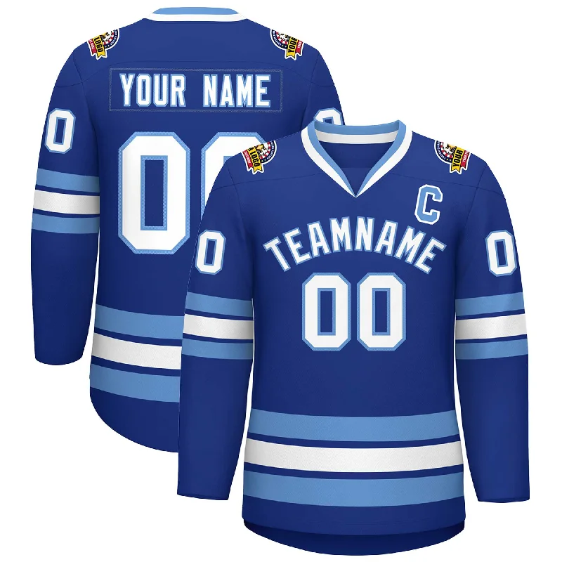 Custom Royal White-Light Blue Classic Style Hockey Jersey Masculine Men's Thick