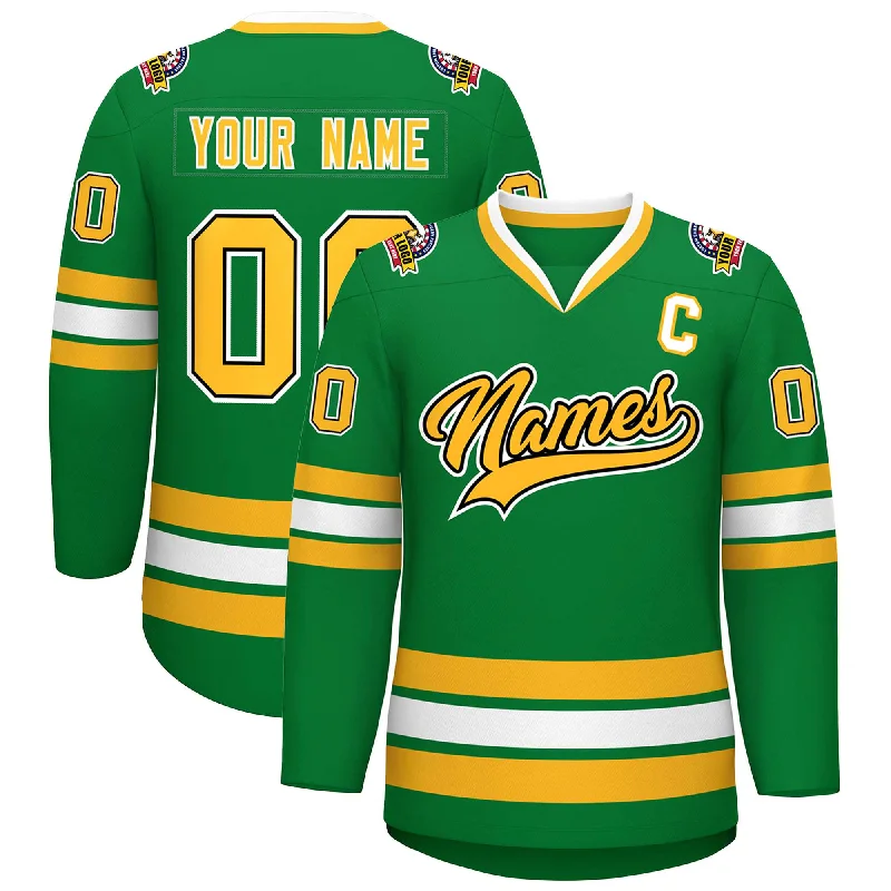 Custom Kelly Green Gold Black-White Classic Style Hockey Jersey Monochromatic Office Style