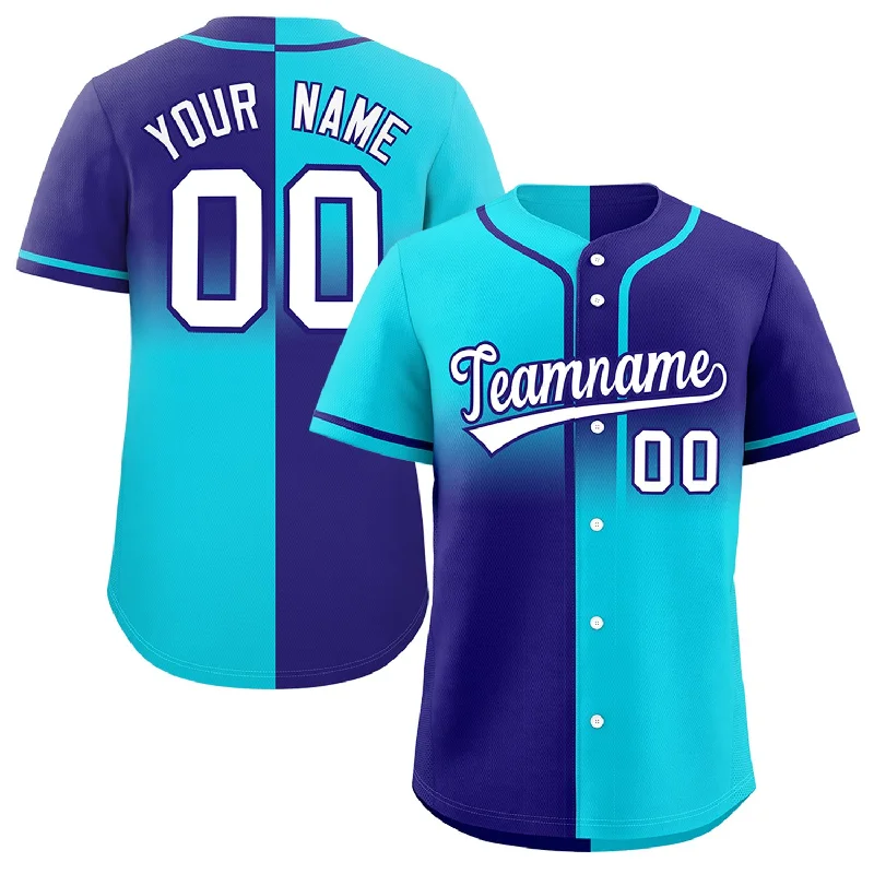 Custom Sky Blue Purple Personalized Symmetrical Gradient Design Authentic Baseball Jersey Casual Men's Short