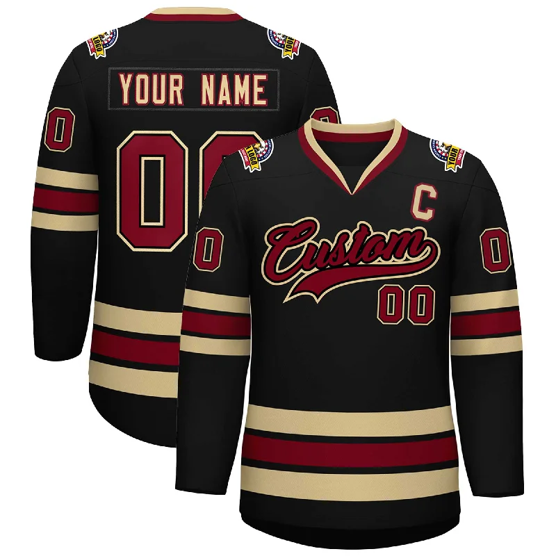 Custom Black Crimson-Black Classic Style Hockey Jersey Sophisticated Men's 