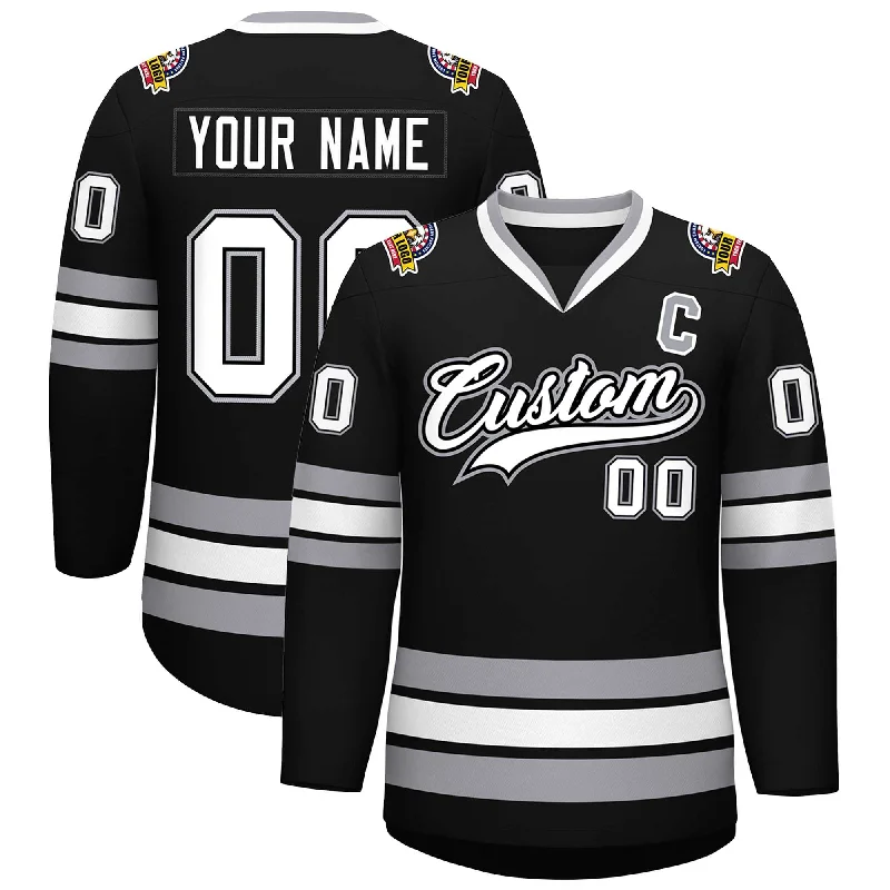 Custom Black White Black-Gray Classic Style Hockey Jersey Elegant Men's Cashmere