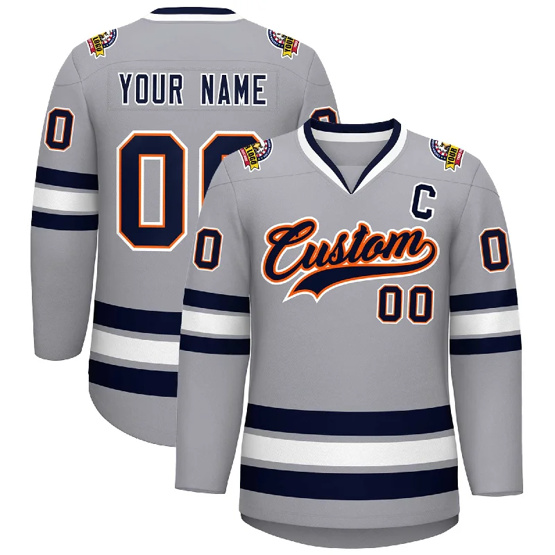 Custom Gray Navy Orange-White Classic Style Hockey Jersey Rugged Men's Outdoor 