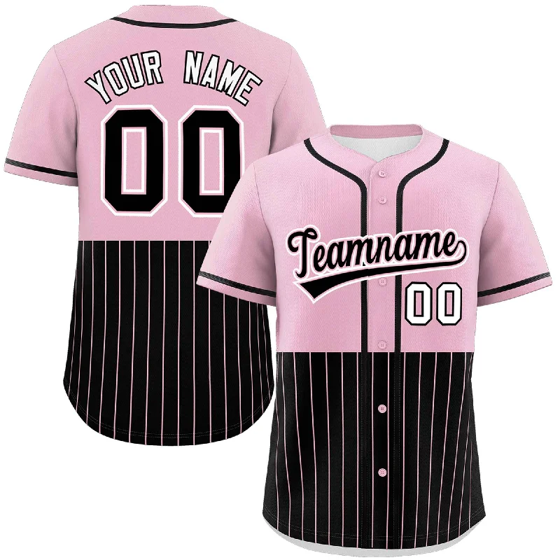 Custom Light Pink Black Personalized Half Stripe Design Authentic Baseball Jersey Sophisticated Men's 