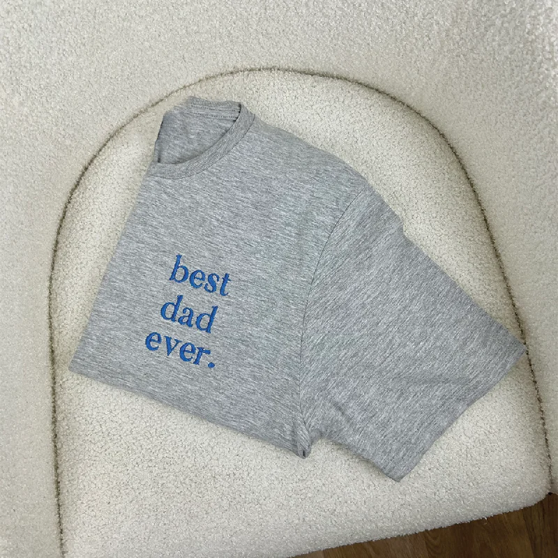 Best Dad Ever Heather Grey/ Blue Embroidered Pocket Logo T-shirt Preppy Men's College