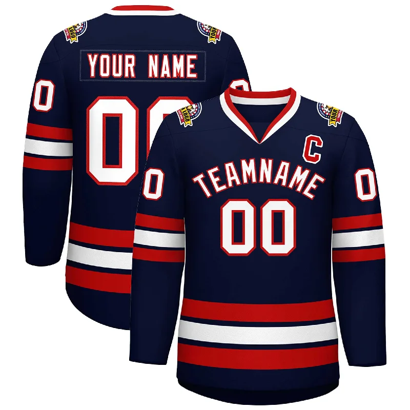 Custom Navy White-Red Classic Style Hockey Jersey Refined Men's European